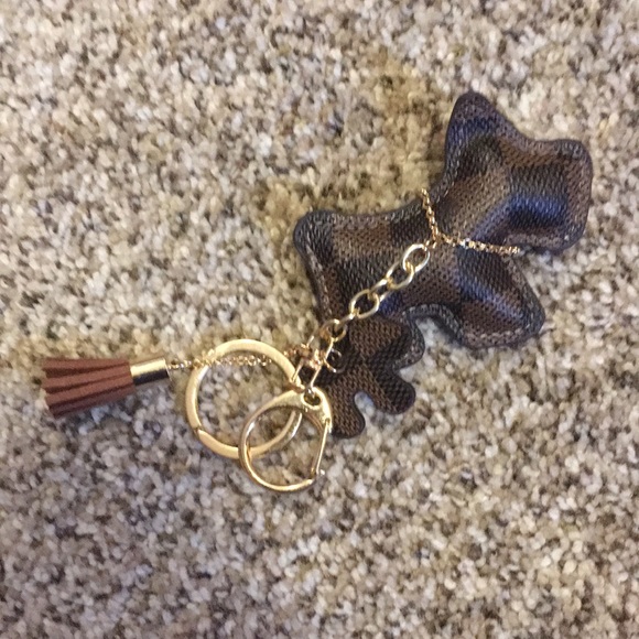 Checkered plaid bear Scottie dog tassel keychain - Picture 2 of 5